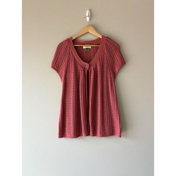 sonoma salmon pink knit babydoll short sleeve cardigan sweater - Picture 1 of 6